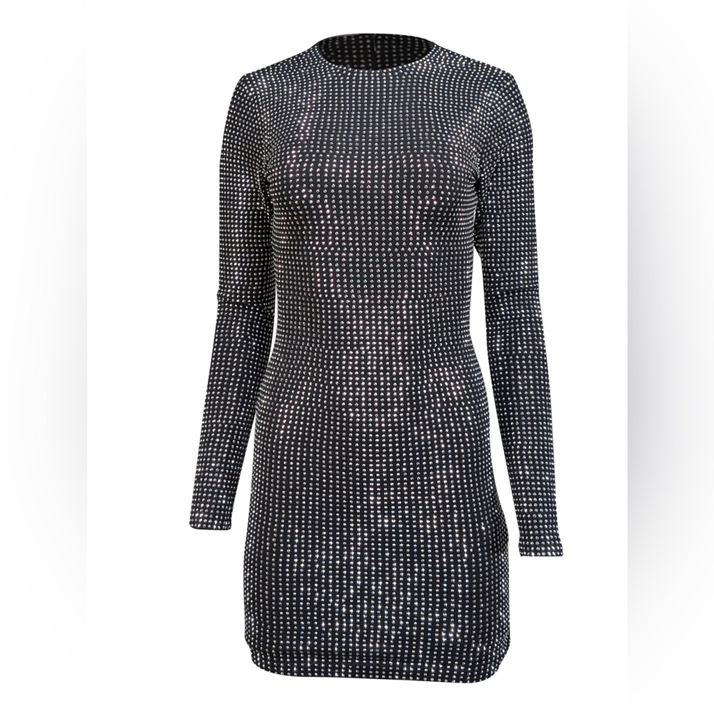 Good American Rhinestone Mini Dress - XS - Black/Silver Party Vegas